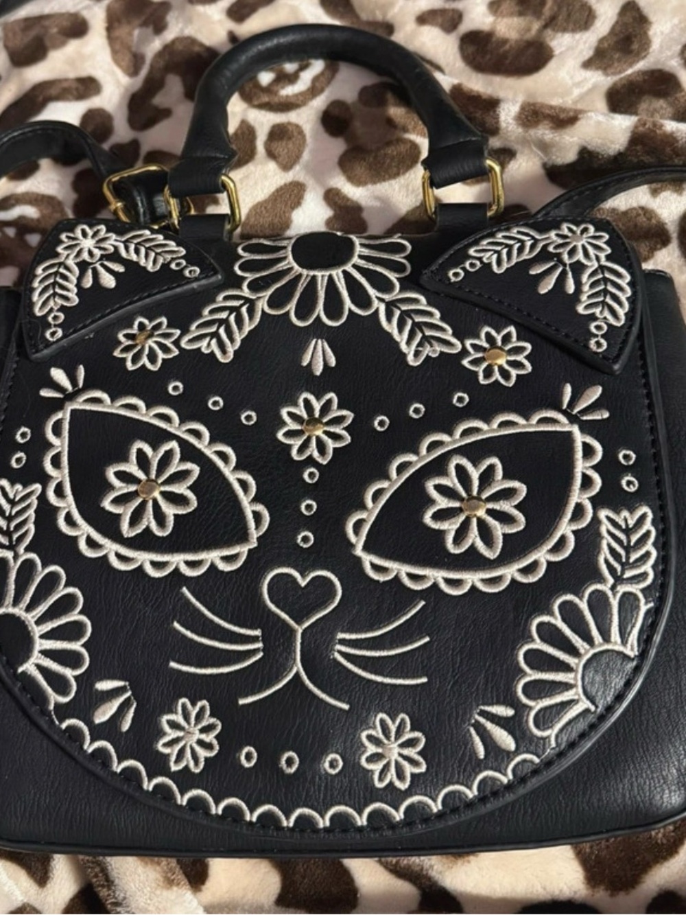 Loungefly Sugar Skull Black Kitty Cat Crossbody Purse - Picture 2 of 9